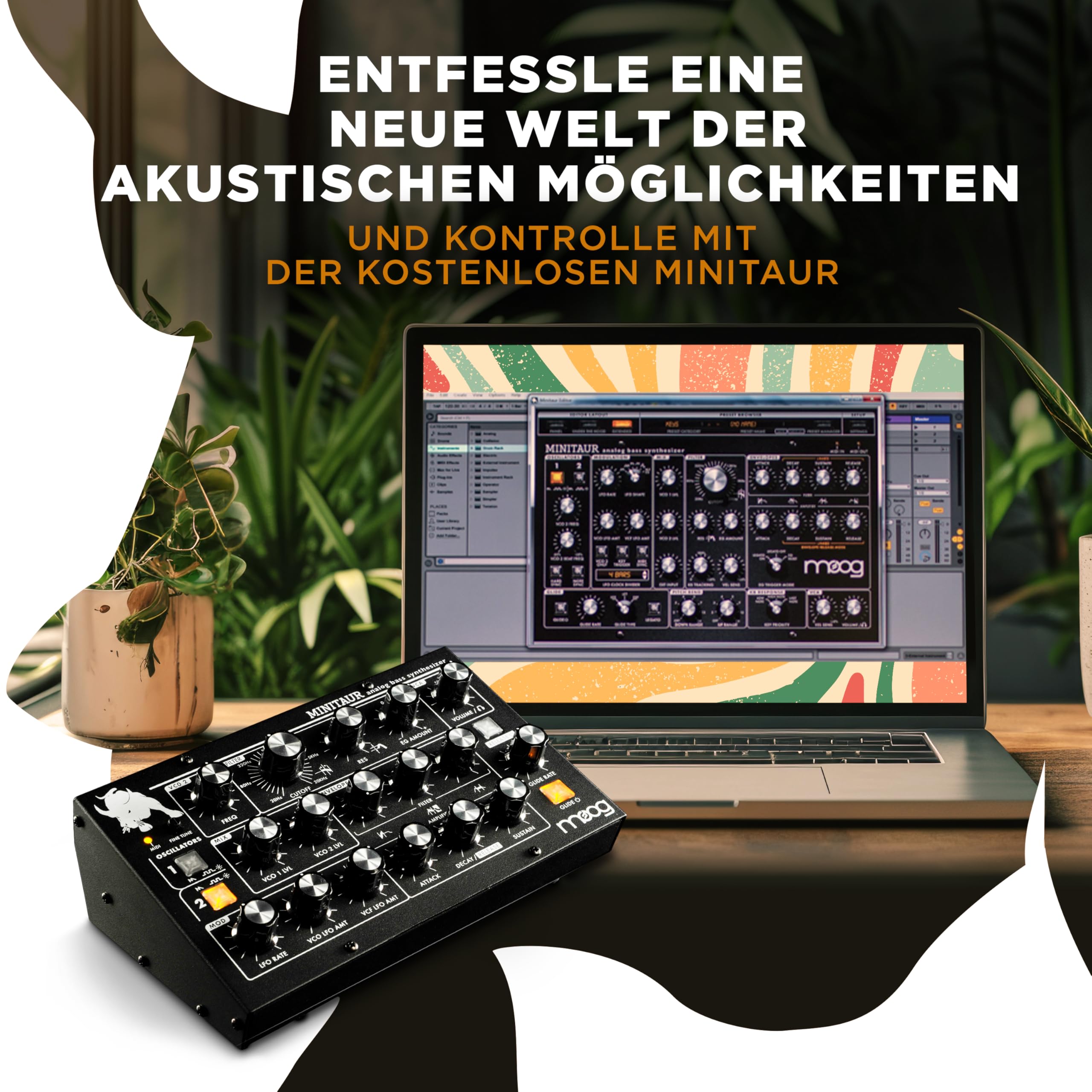 MOOG Minitaur analoger Bass-Synthesizer | Kompaktes Modul, 128 Presets, Kopfhörerverstärker und Software-Editor