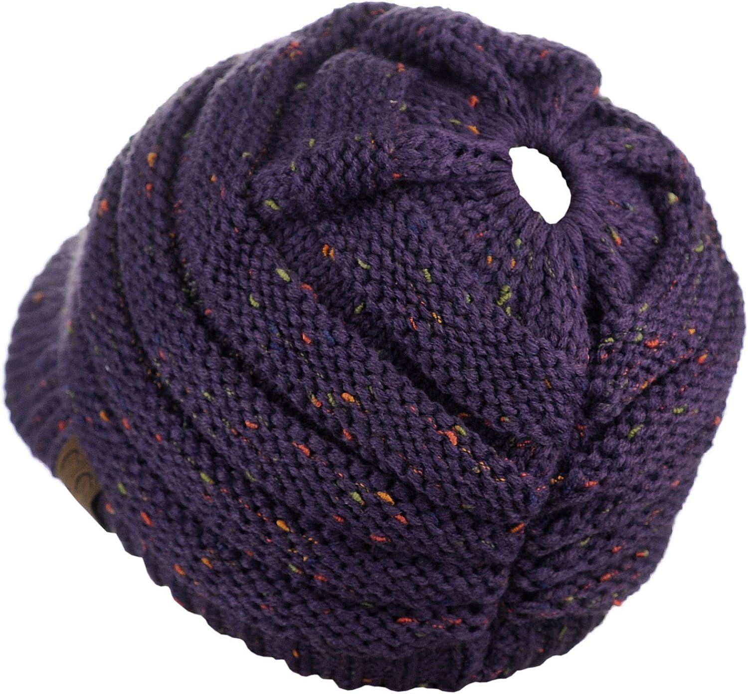 C.C BeanieTail Warm Knit Messy High Bun Ponytail Visor Beanie Cap