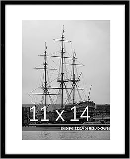 PEALSN 11x14 Picture Frame, Display Pictures 8 x 10 with Mat or 11 x 14 Without Mat for Wall Mounting Display, Photo Frames, Black