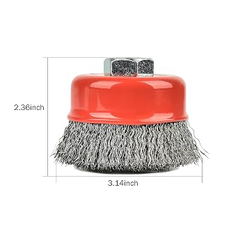 A A IN 4 Pack Wire Cup Brush for Grinders, 3 Inch Crimped Wire Wheel Brush with 5/8-Inch-11 Threaded Arbor,Max RPM 12,500, Light-Duty Conditioning for Metal, Rust Removal, Abrasives