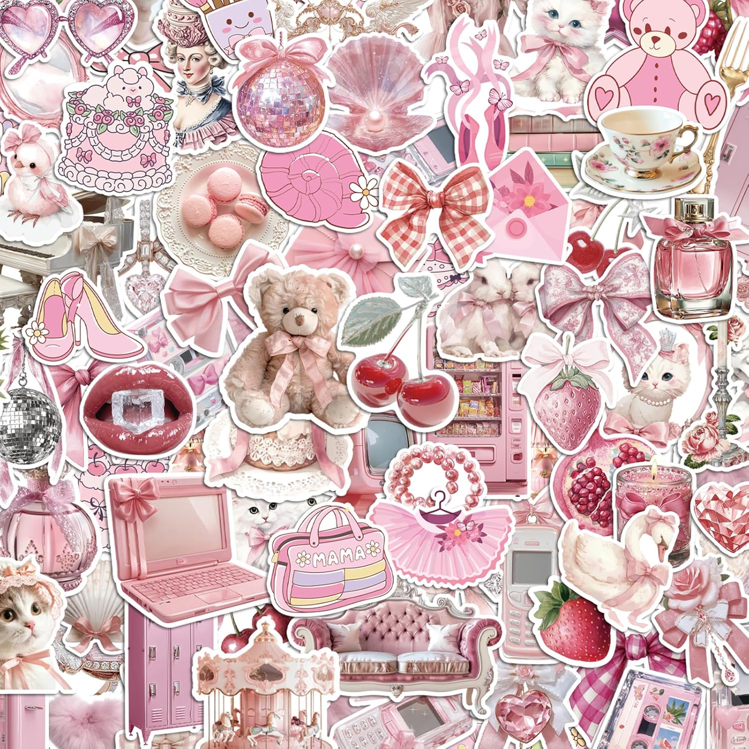 SLAPAFLIFE 200 Pack Coquette Stickers Pink Aesthetic Waterproof Vinyl for Laptops Water Bottles Girls Preppy Decor