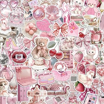 200 PCS Coquette Stickers, Pink Aesthetic Waterproof Vinyl Stickers for Girls, Preppy Sticker for Laptop, Water Bottles, Guitar Computer