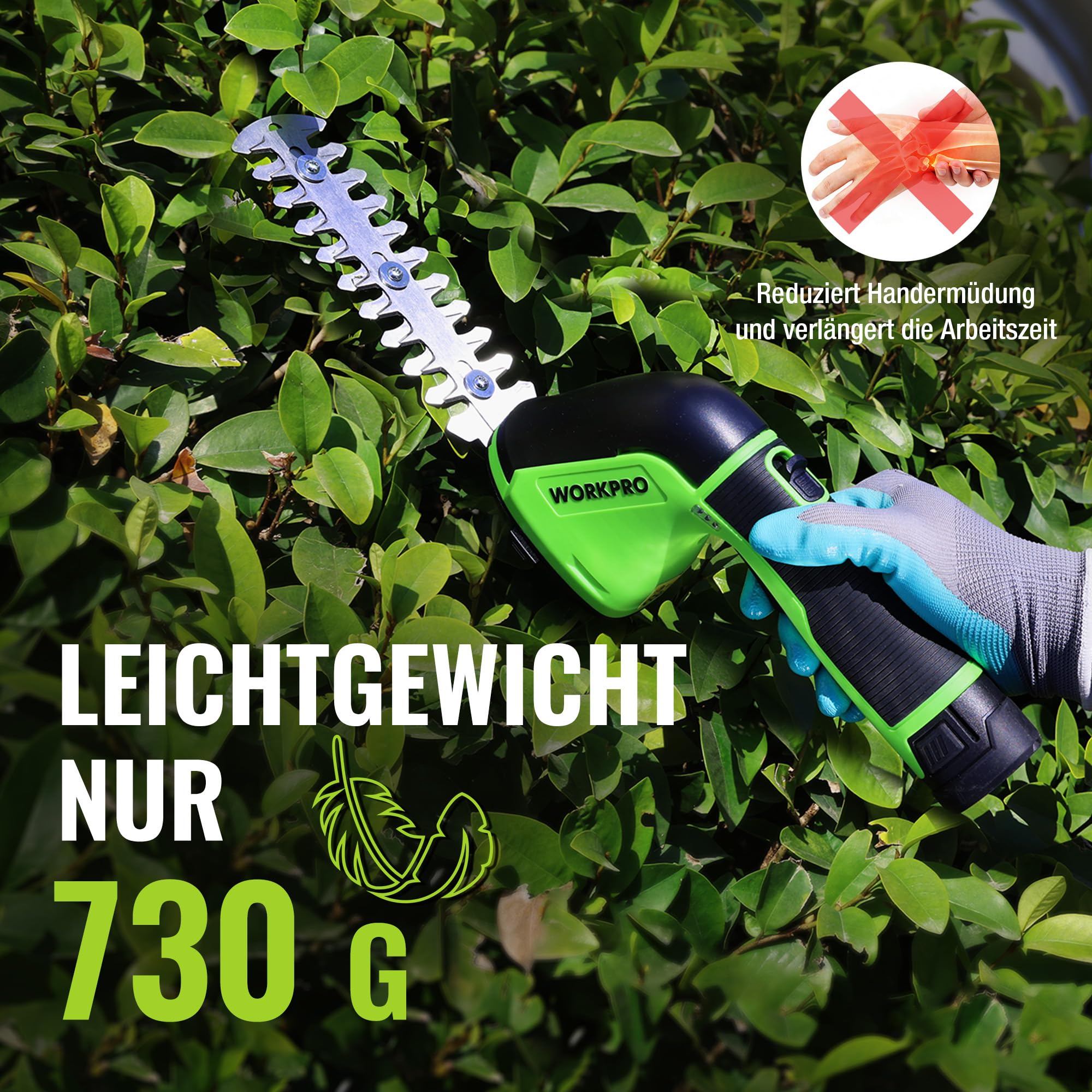 WORKPRO Gartenschere Akku 12V, 2 in 1 Gras- & Strauchschere mit 2 Messern | Schnittbreite 125 mm, Schnittlänge 160 mm, 2000 mAh Akku, Heckenschere Elektrisch für Rasenkanten, Strauchschnitt