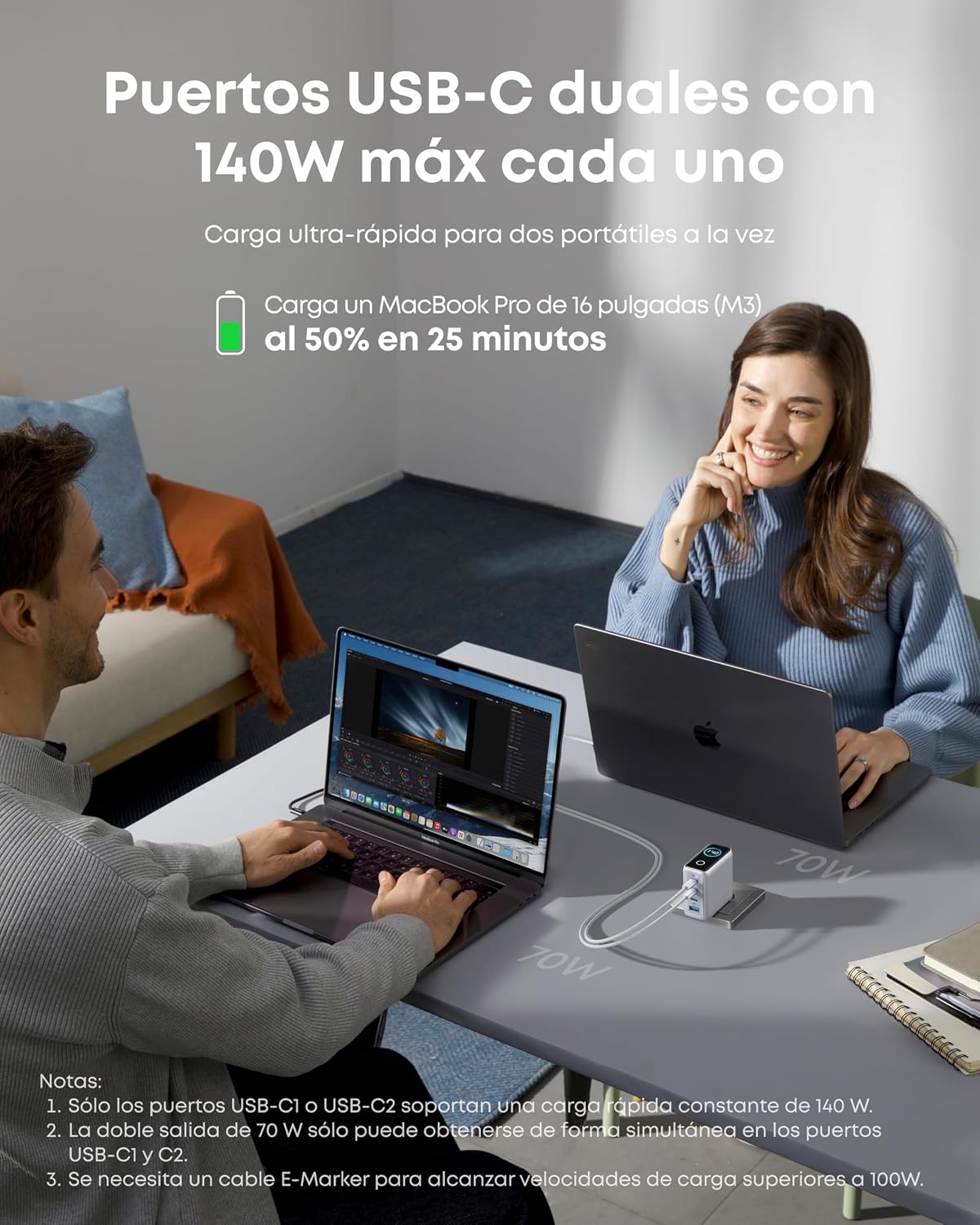 Anker Cargador USB C Carga Rapida 140W, Carga rapida de 4 Puertos, diseño intuitivo y Compatible con MacBook, iPhone 17/16/15 iPhone Air, Samsung, Pixel y más 4