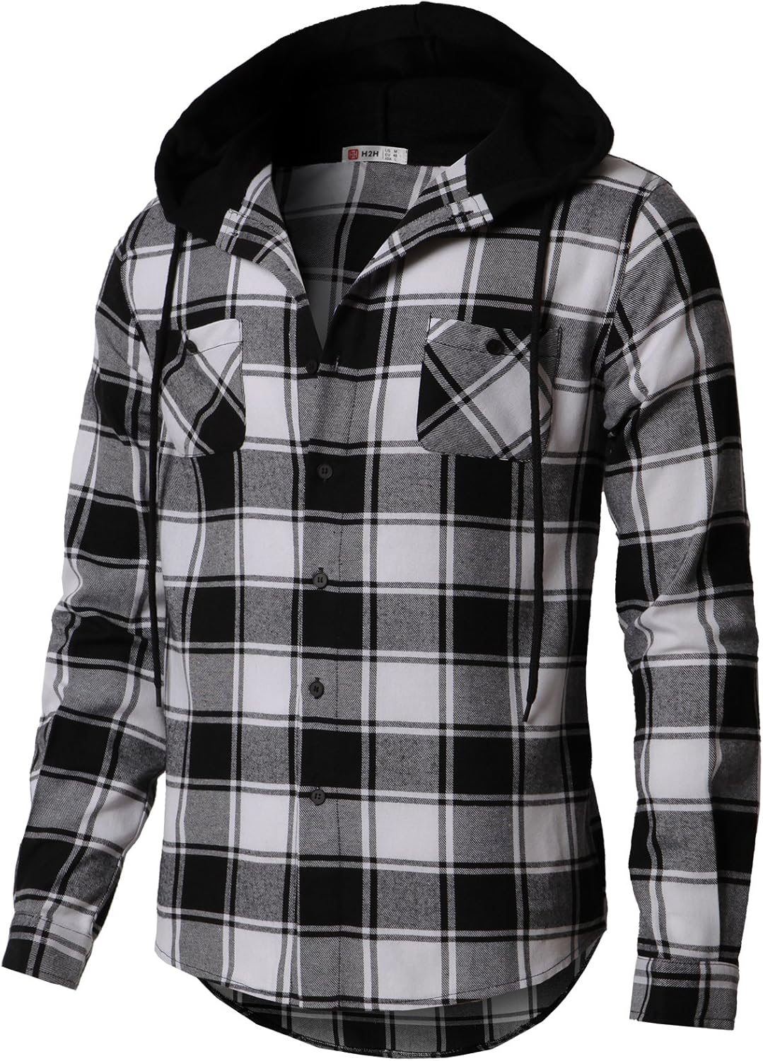 H2H Mens Plaid Hoodie Shirts Jacket Casual Shirt - Lightweght, Comfortable