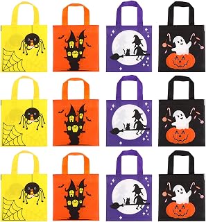 LOKIPA 礼品袋 拉绳袋 万圣节 12件套 南瓜-幽灵 魔女 20x20cm 糖果袋 点心袋 零食袋 儿童 礼物 礼物 礼物 (万圣节 1)
