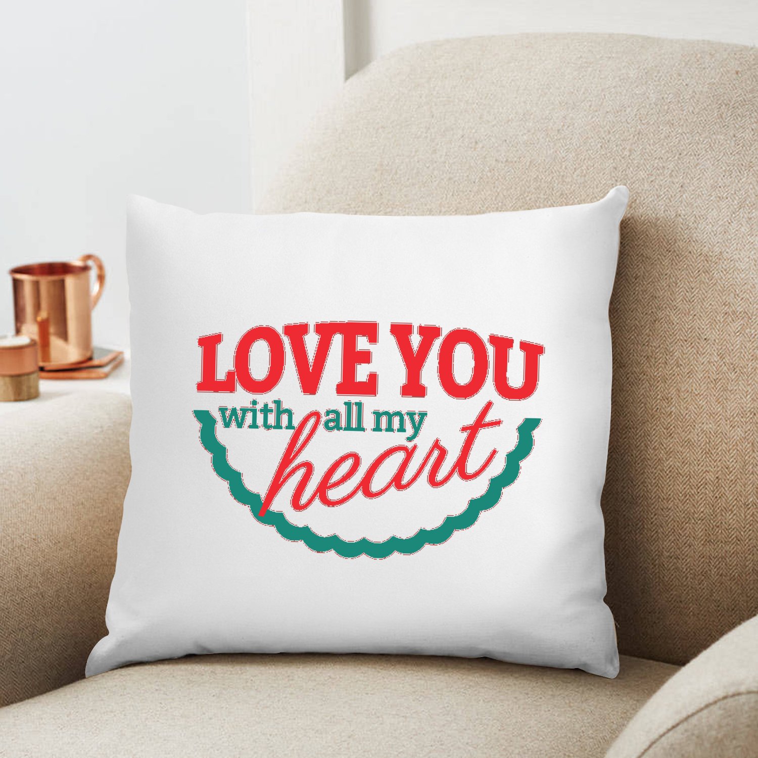 Love You with All My Hearts Printed Cushion 12X12 Pillow Cover with Filler- Best Love Gift Idea-image-39