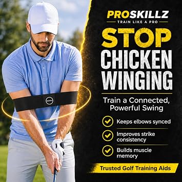 Golf Arm Connection Band I Golf Swing Training Aid for Arm Connection, Chicken Wing Control & Muscle Memory I Right & Left-Handed Golfers + Free Tutorial Videos | Instant Physical Swing Feedback