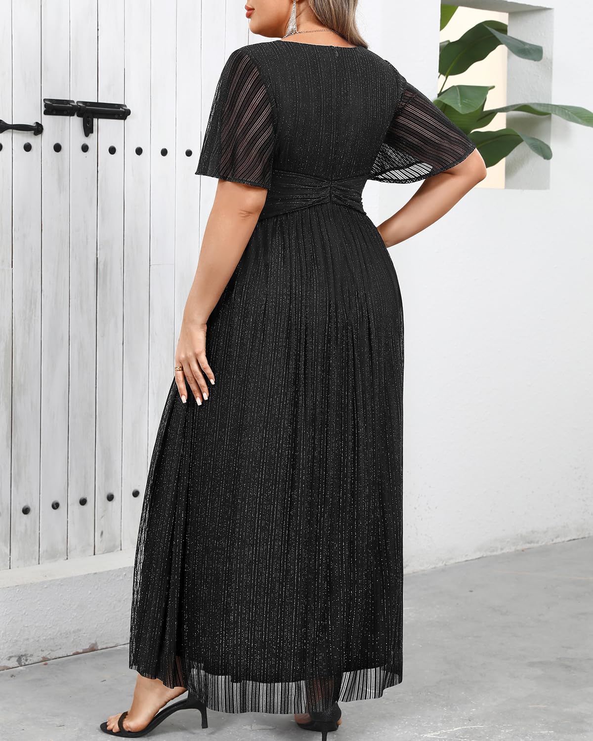 Talisea Plus Size Formal Dresses - Wedding Guest Evening Gown Sparkly Sequin Prom Gala Ball Maxi Dress with Short Sleeves