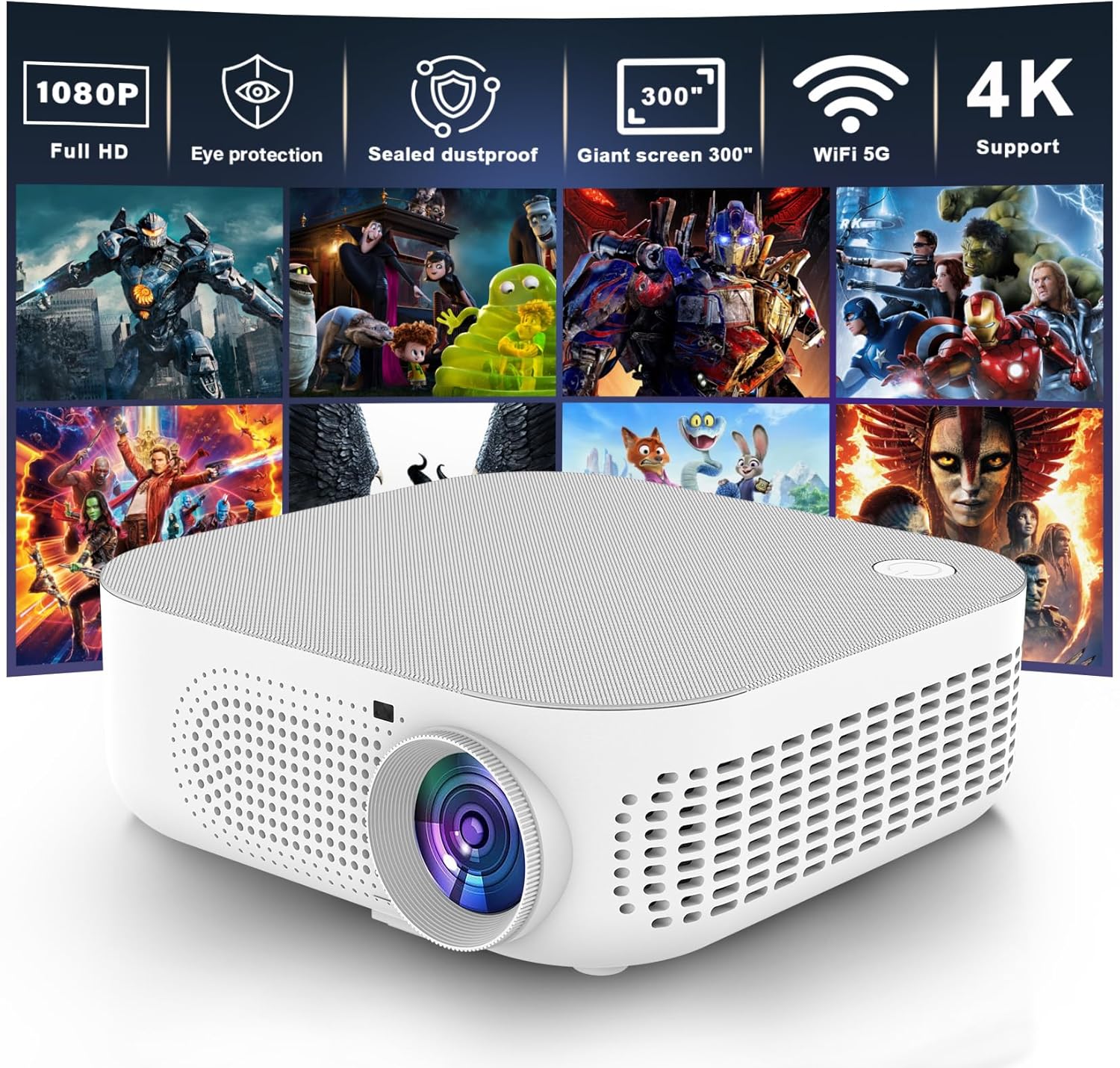 Mini Smart Portable Projector with WiFi and Bluetooth, 4K Support Video Projector, APP Store/400 ANSI/300 ''Display/Manual Focus, For Home Theater/Gaming/Outdoor