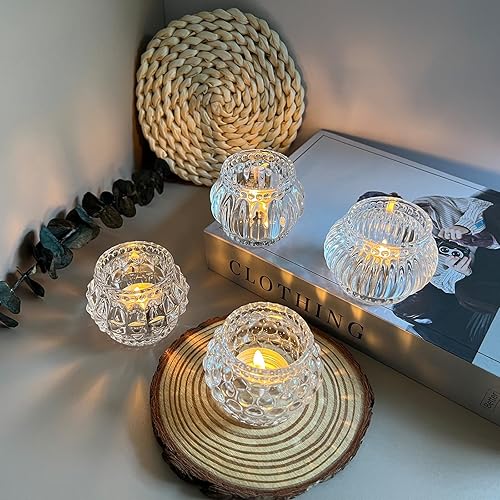 12 portavelas de cristal para velas de té, pequeños portavelas votivas transparentes para centro de mesa, mini candelabros cortos para decoración a