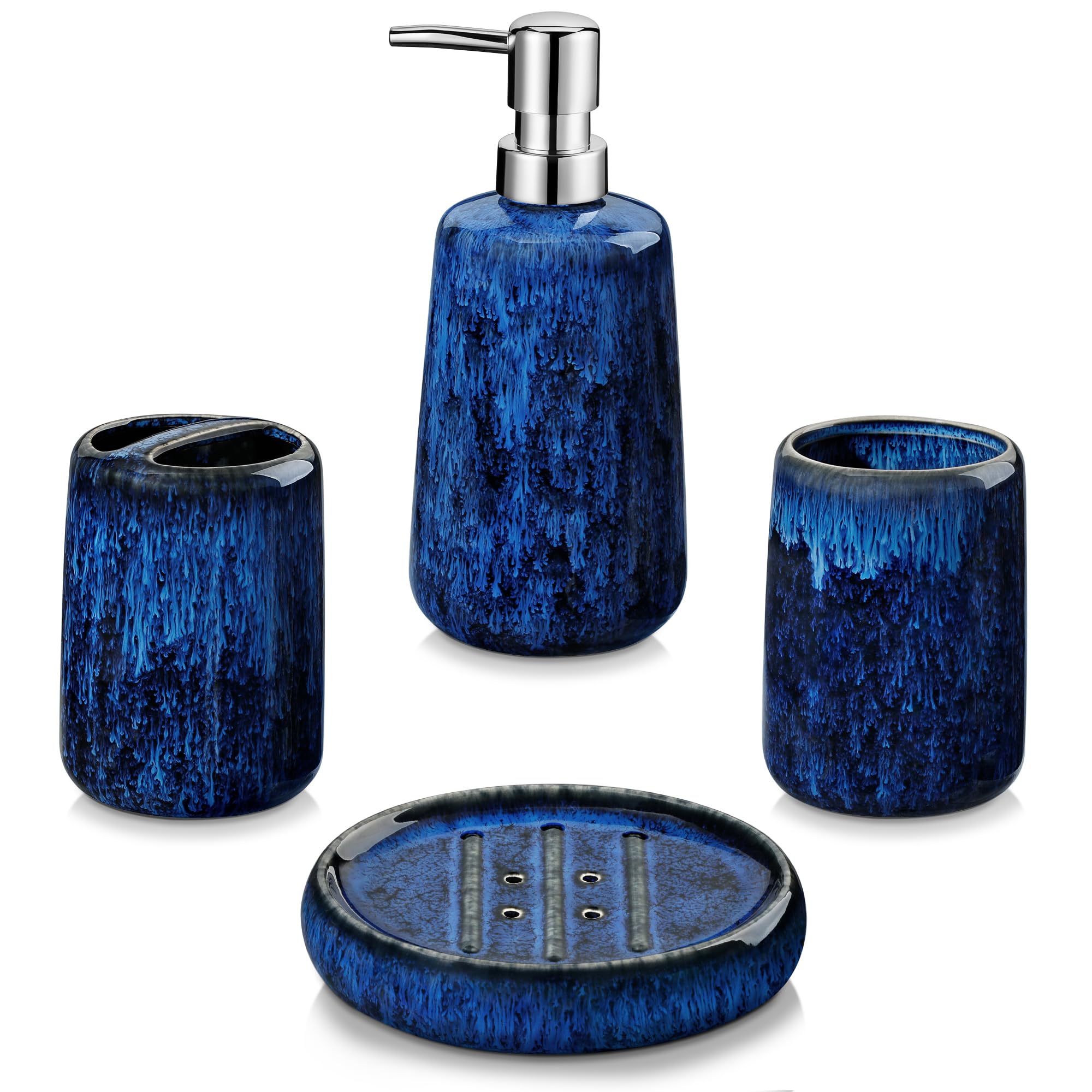 Ensemble d'accessoires de salle de bain bleu vancasso en céramique, kit de 4 pièces