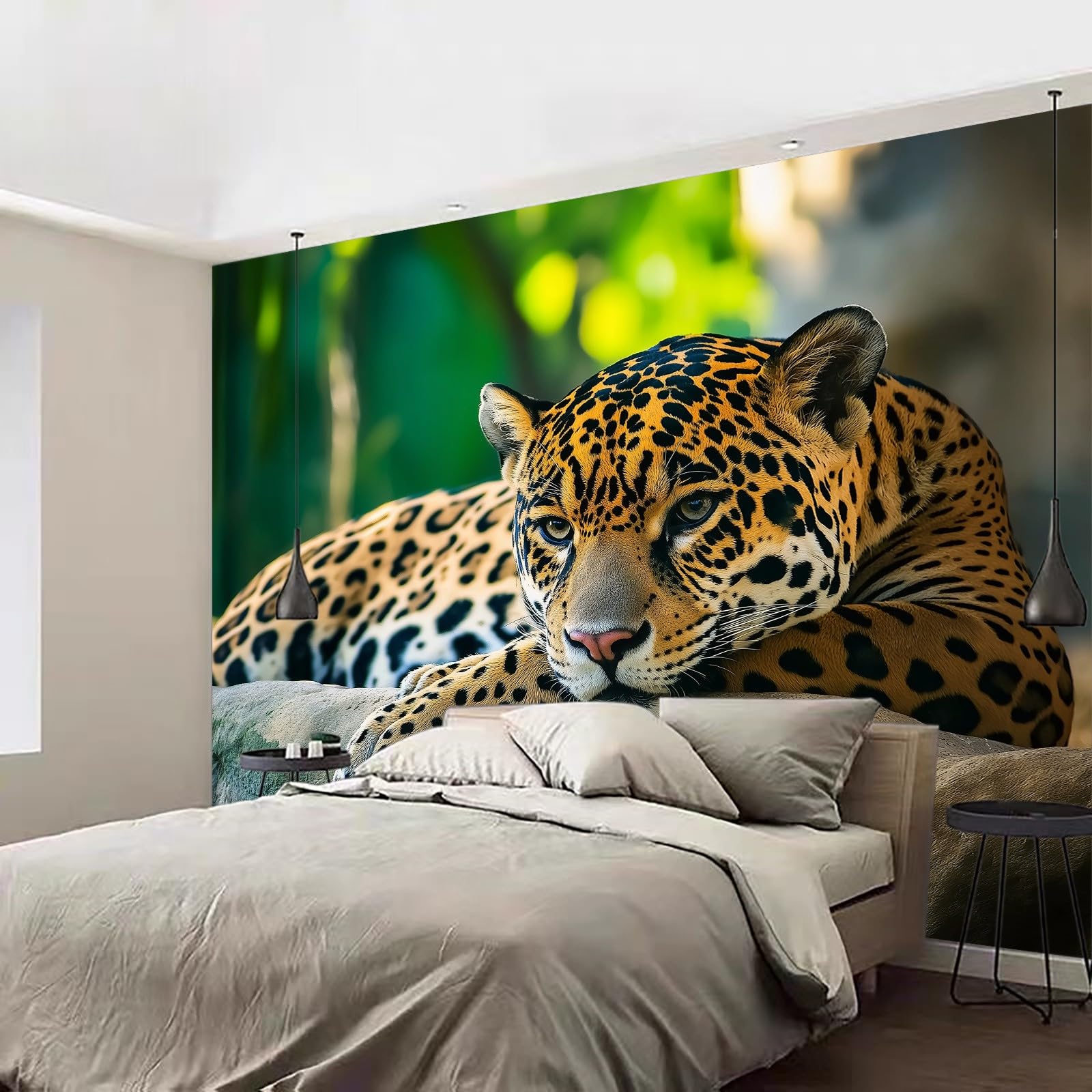 Papel pintado fotográfico de jaguar, fotografía de animales, papel pintado fotográfico de jaguar, 200 x 140 cm (ancho x alto), papel pintado mural para sala de estar, dormitorio, habitación de los