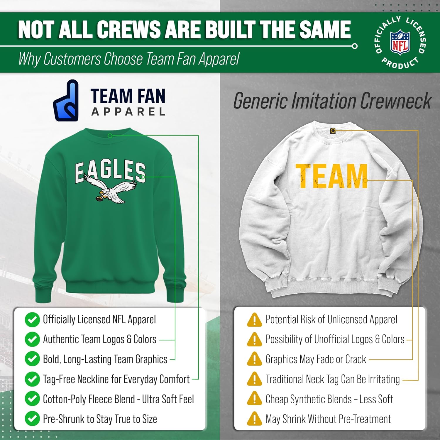 Team Fan Apparel NFL Home Team Crew - Adult Pro Football Fleece Pullover Sweatshirt For Men & Women