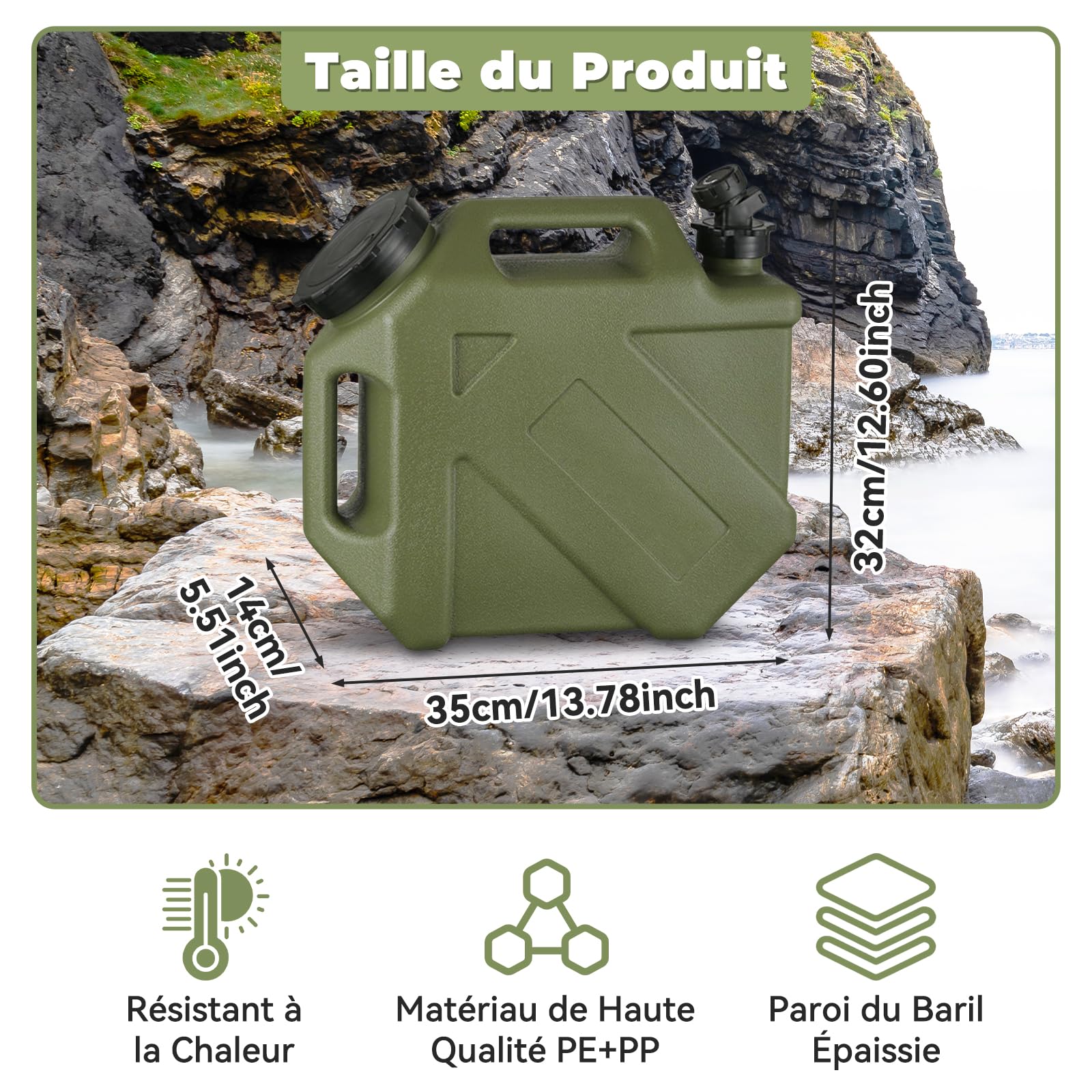 Sharplace 10L Bidon Eau avec Robinet, Jerrican Eau Réservoir D'eau de Camping Car Extérieur Bidon D'eau Alimentaire, Portable Grande Capacité Sans Fuite de Réservoir D'eau pour La Conduite RV, Camping