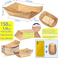 Vista 2 de MotBach Paquete de 150 bandejas de papel de 1/4 libras desechables para botes de papel pequeños, recipientes de platos, 0.25 libras, mini bandeja