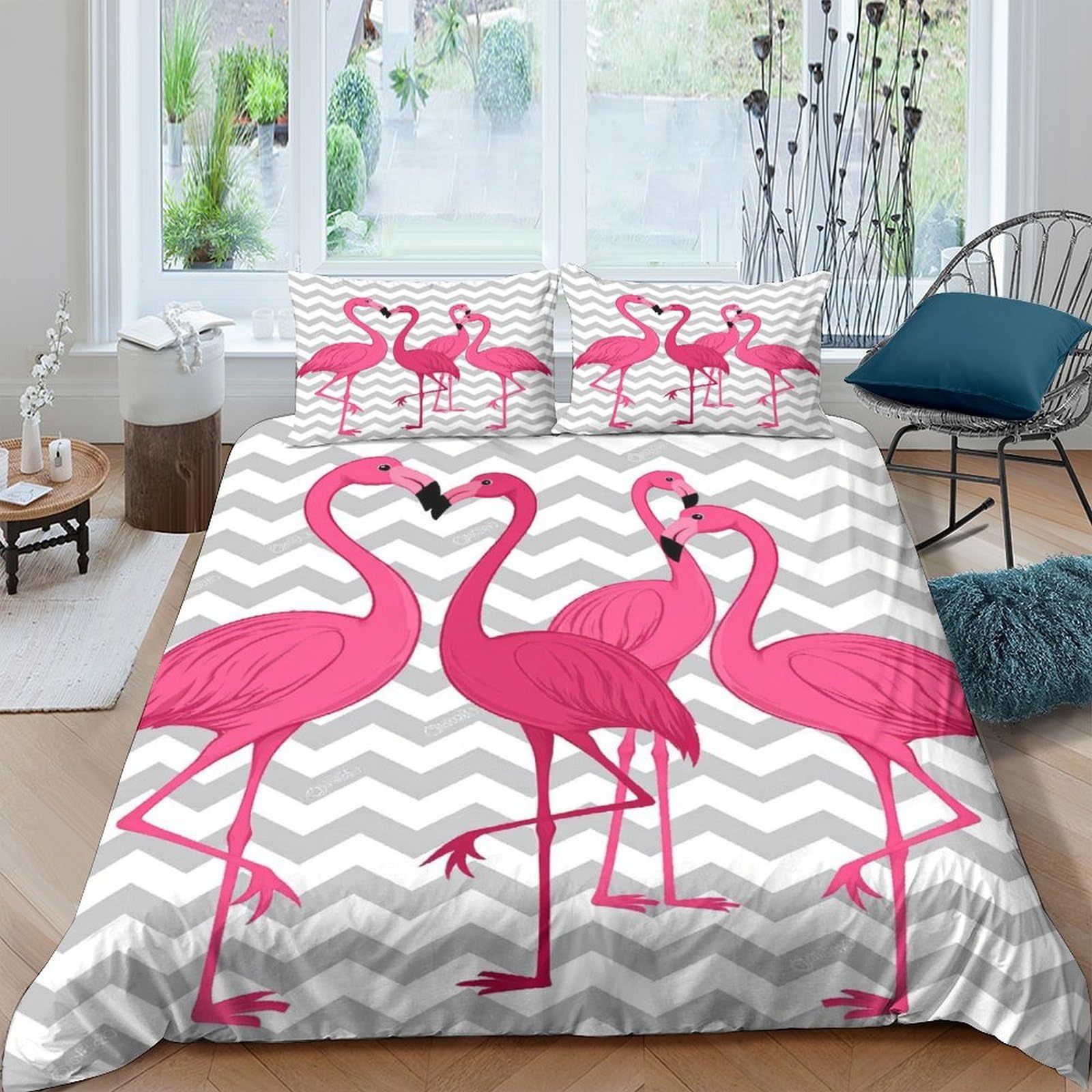 Ctjqhvkz Style-1 3D Printed Pink Flamingo Fitted Sheet Microfiber Anti-Slip Mattress Cover For Bedroom Dorm Decorative Bedding Single（135X200cm）