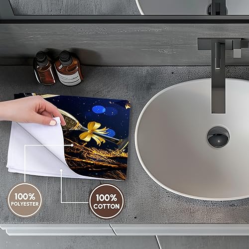 Miniatura 4 de Rosa 3D Feliz Año Nuevo. Imagen genial. Árbol blanco. Toalla de mano de los mejores deseos, 15 x 22 pulgadas, multicolor