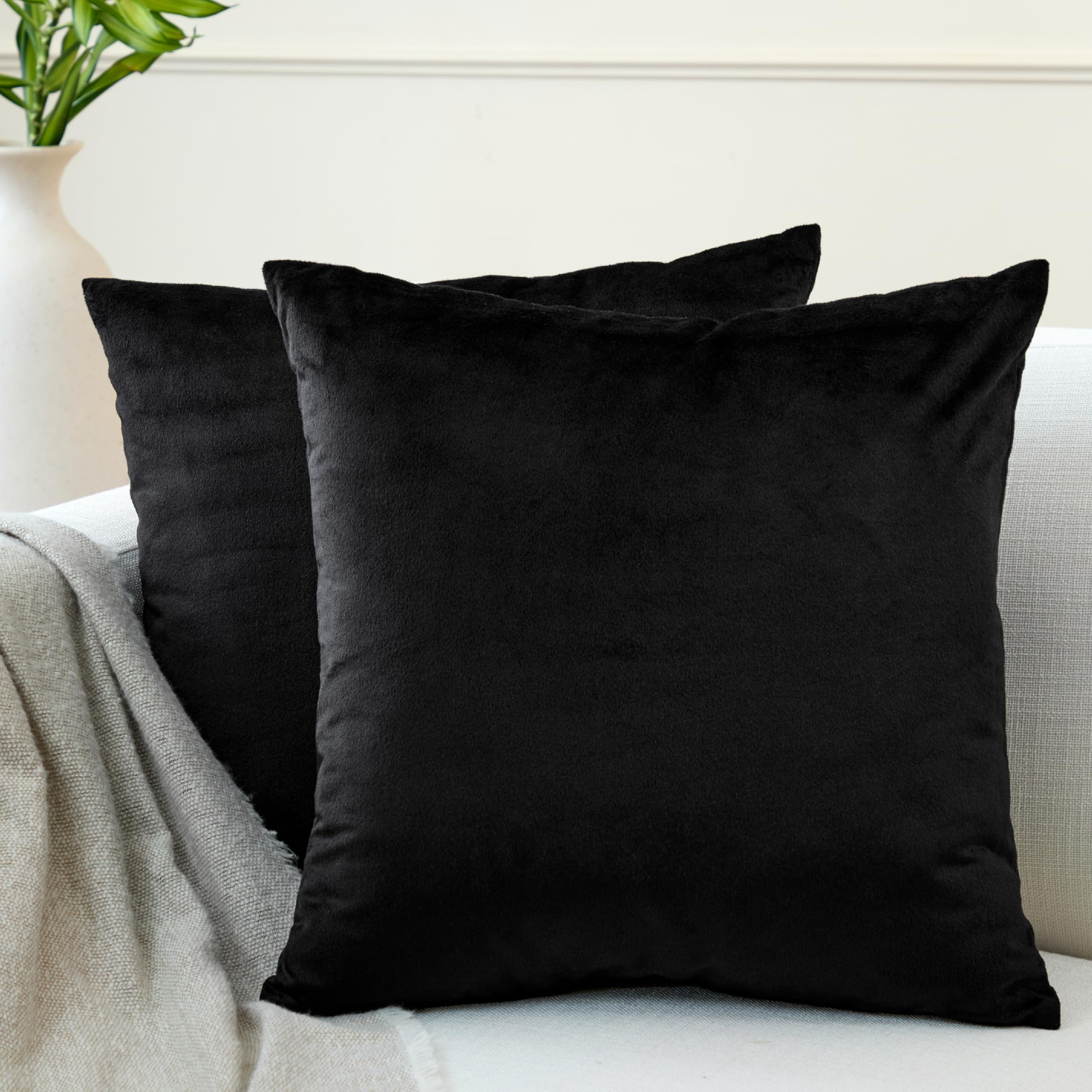Encasa XO Velvet Throw Pillow Covers 24x24 in (60x60 cm) - Black - No Inserts, Pack of 1 Cases | Solid Plain Dyed Soft & Smooth, Square Decorative Cushion Covers for Living & Bedroom — image 1