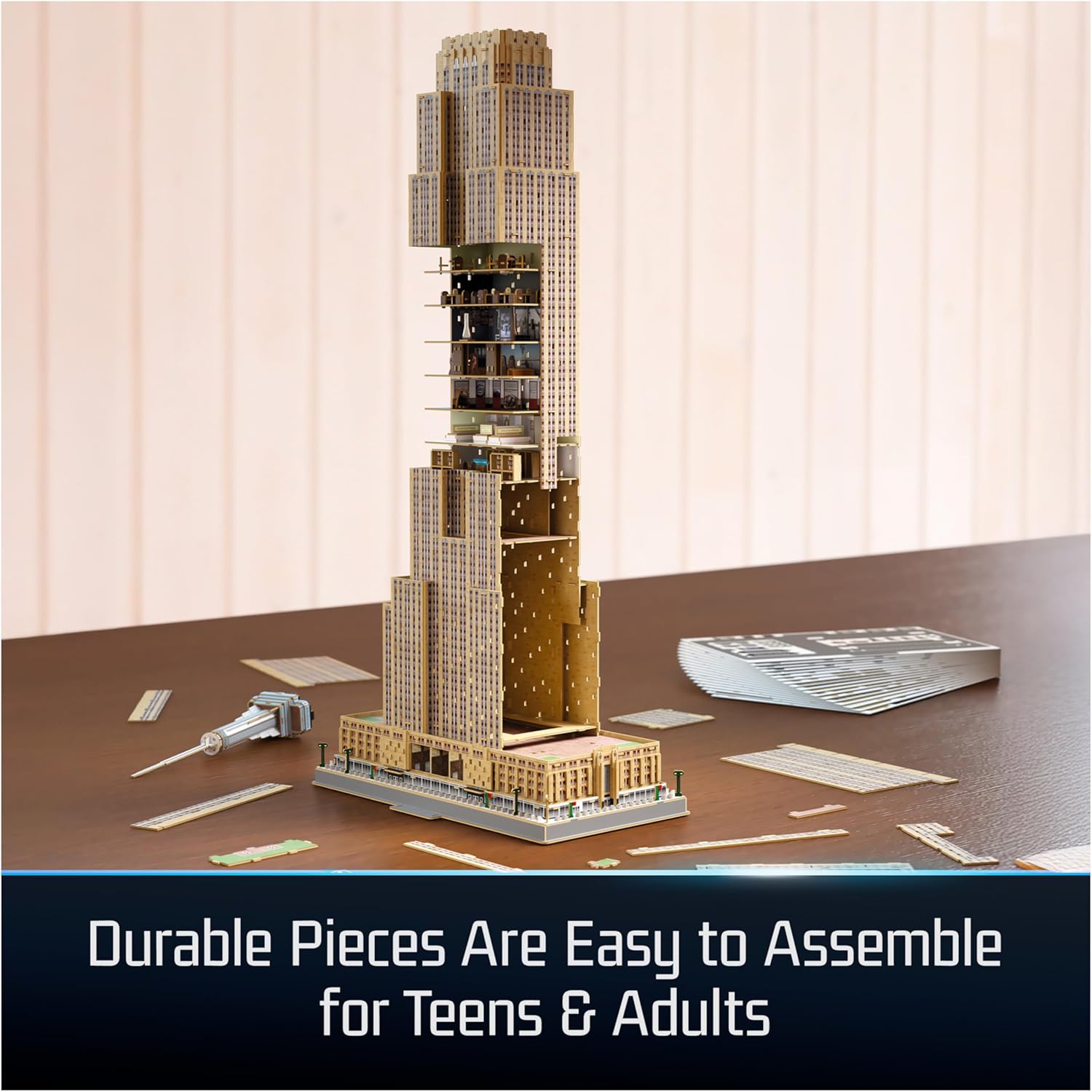 4D Build, Architect Series Empire State Building 3D Model Kit with LED Lights, Desk Décor, Adult Puzzles, Building Toys, 3D Puzzles for Adults & Teens, 479 Pieces, for Ages 12 & Up