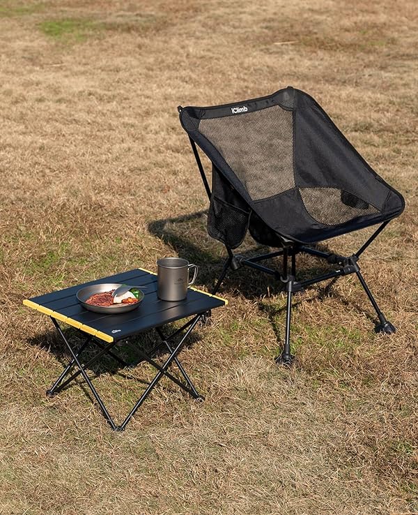 iClimb Ultralight Compact Camping Folding Beach Chair with Anti-Sinking Large Feet and Back Support Webbing (Yellow - Square Frame - 2PC) by iClimb - Image 7
