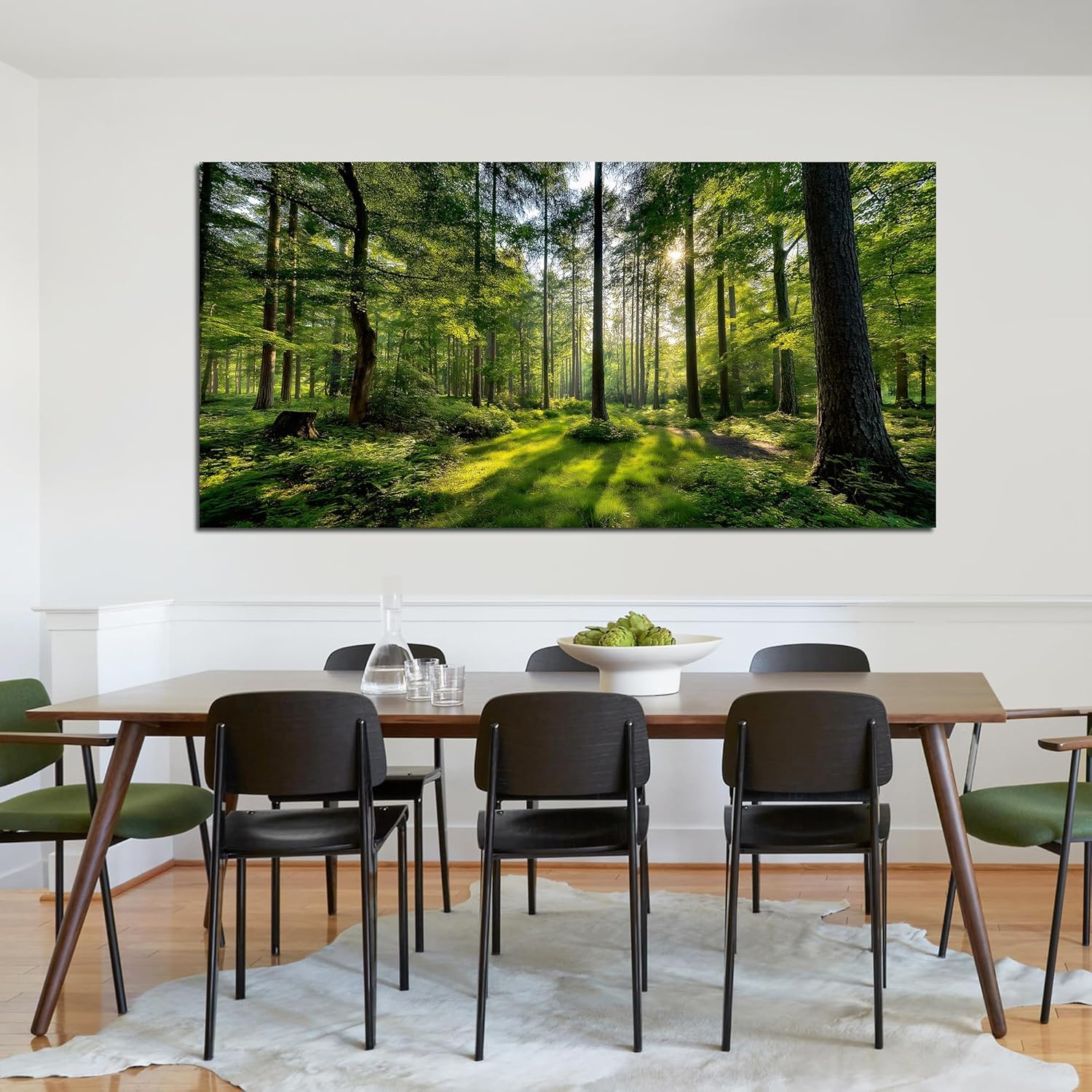 Large Forest Wall Art for Living Room Green Woodland Landscape with Sunlight Posters Prints for Bedroom Office Decor(65x130cm/No Frame)
