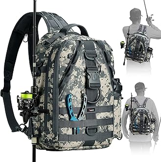 Piscifun Fishing Backpack with Rod Holder, Lightweight Sling Bag Storge Gear and Equipment