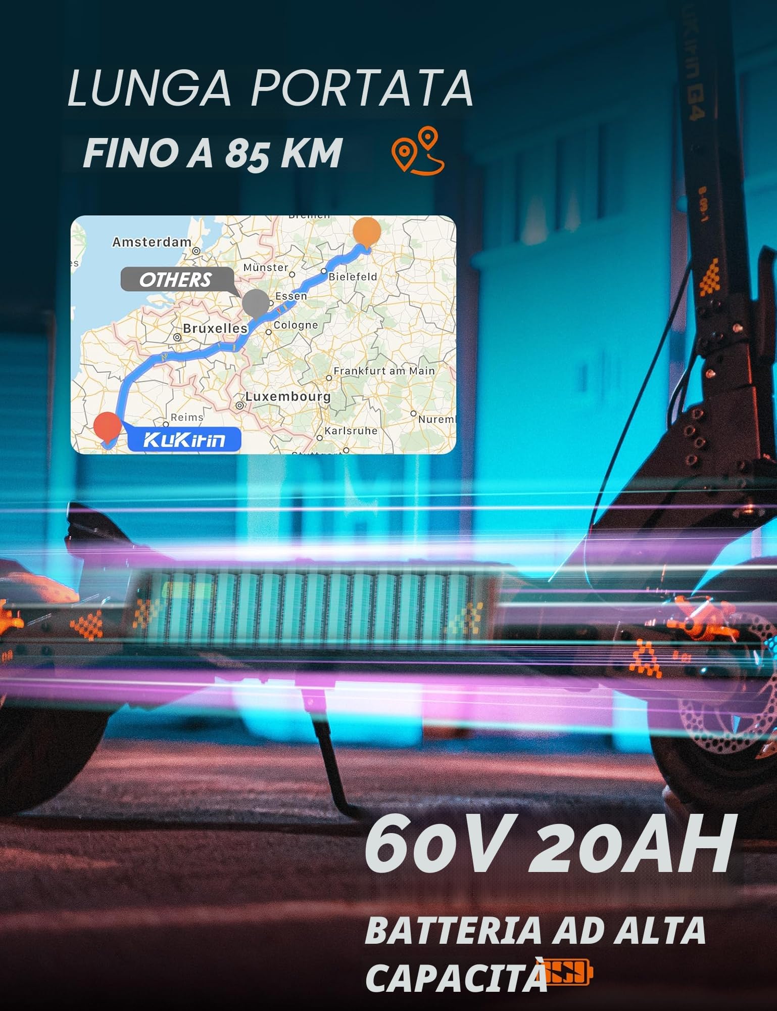 Kukirin G4 Monopattino Elettrico Adulto, 60V 20Ah Max Batteria al Litio Autonomia di 85-100 km, 11 Pollice Pneumatici Antideflagranti, Doppio Ammortizzatore, Scooter Elettrico Pieghevole 2400