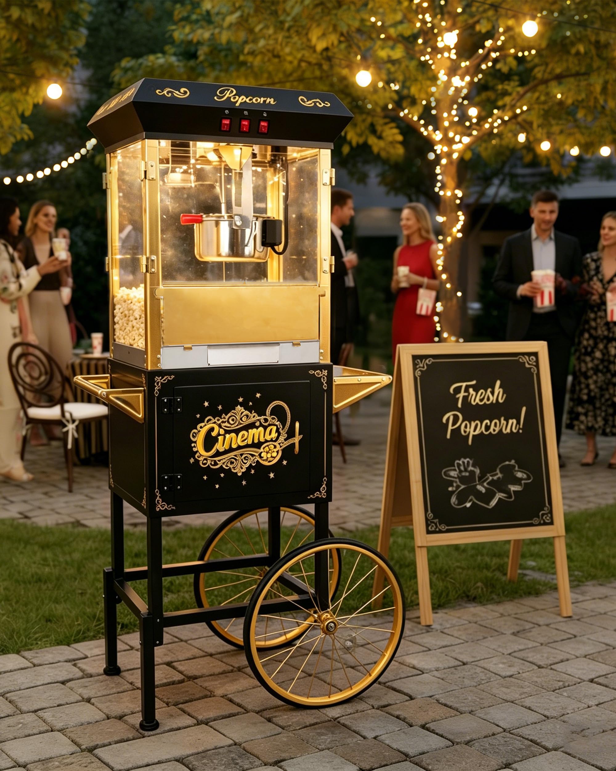16 Oz Popcorn Machine with Cart for Home Party Office