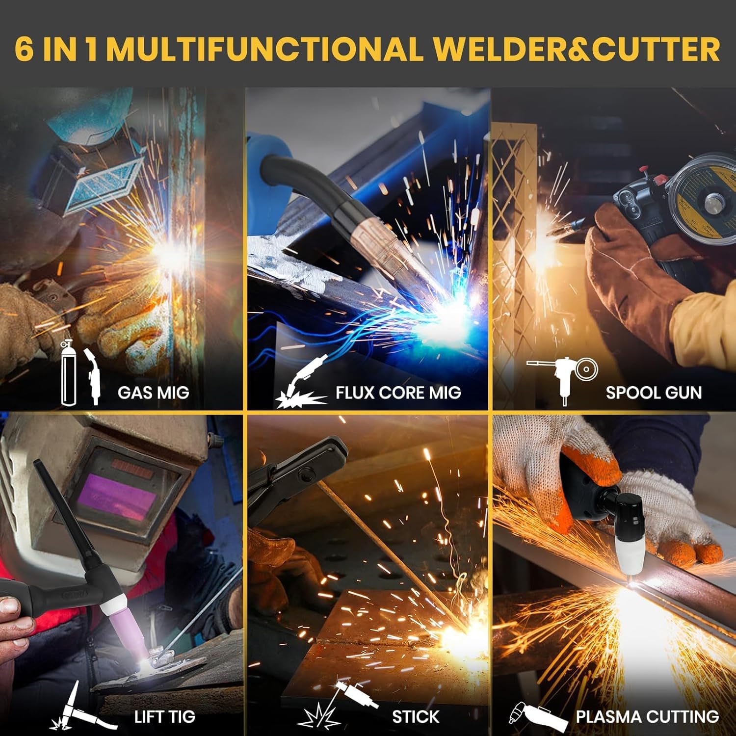 SSIMDER 6 In1 MIG Welder Plasma Cutter Welder Combo, With 71Pcs PT31 LG40 Consumables, 160A 110v/220v Gas MIG/Flux Core MIG/Spool Gun/Lift TIG/Stick/Plasma Cutting Multi-Process MIG Welder Machine