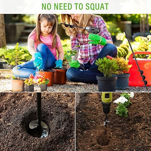 Miniatura 4 de Broca de taladro para plantar – 1.6 x 9 pulgadas y 1.6 x 16 pulgadas para jardín con agujero en espiral para plantar bulbos, flores, plantación de