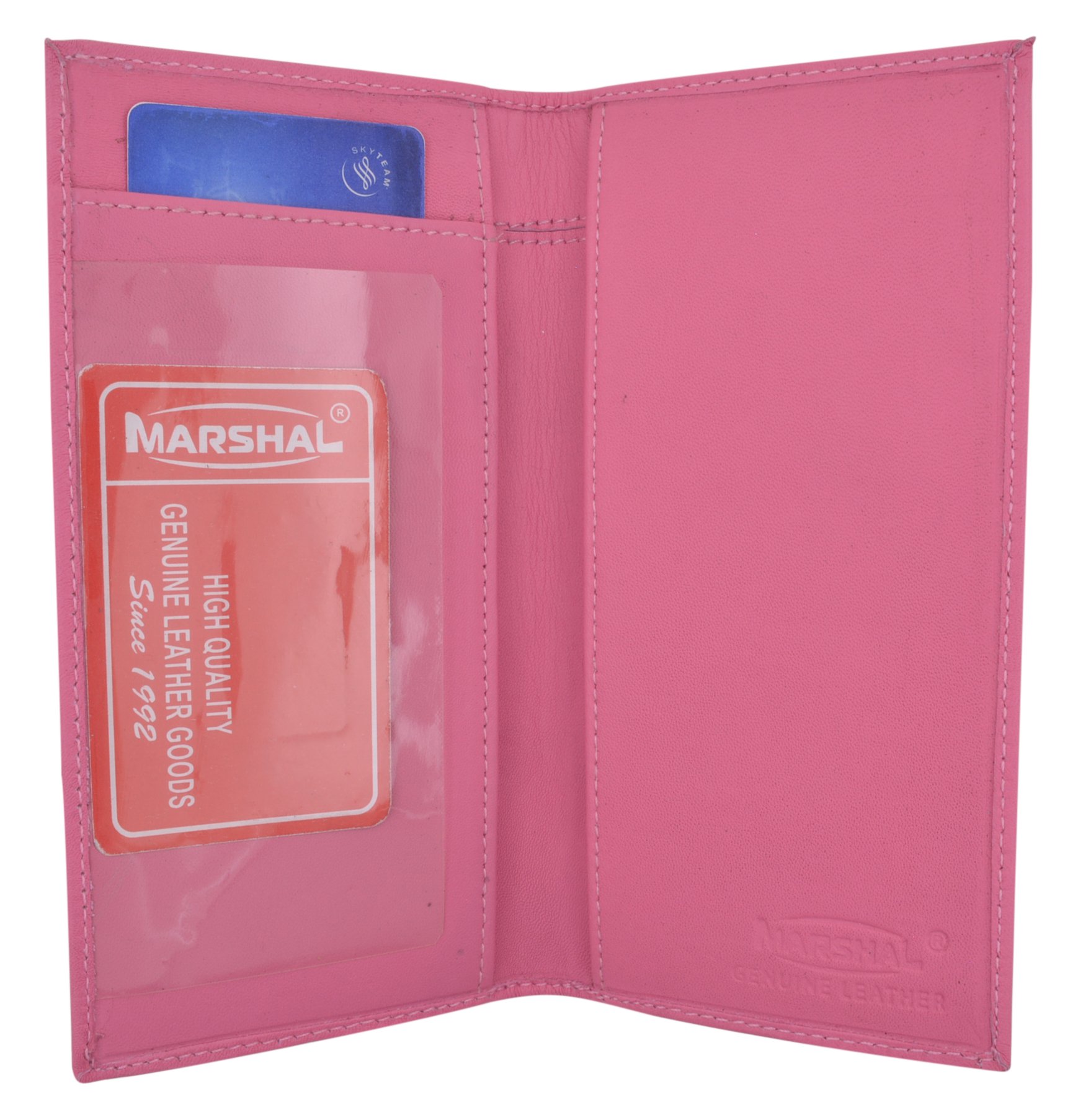 MARSHAL Hand Crafted Genuine Soft Leather Checkbook Cover simple-156 (Premium Pink)