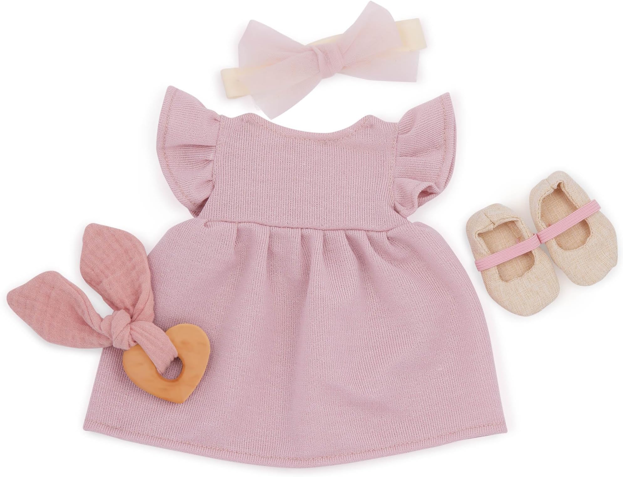 LullaBaby - Baby Doll – Clothing Set – Pink Dress, Headband, Teether & Shoes – Pretend Play – 2 Years + – Doll Dress Outfit