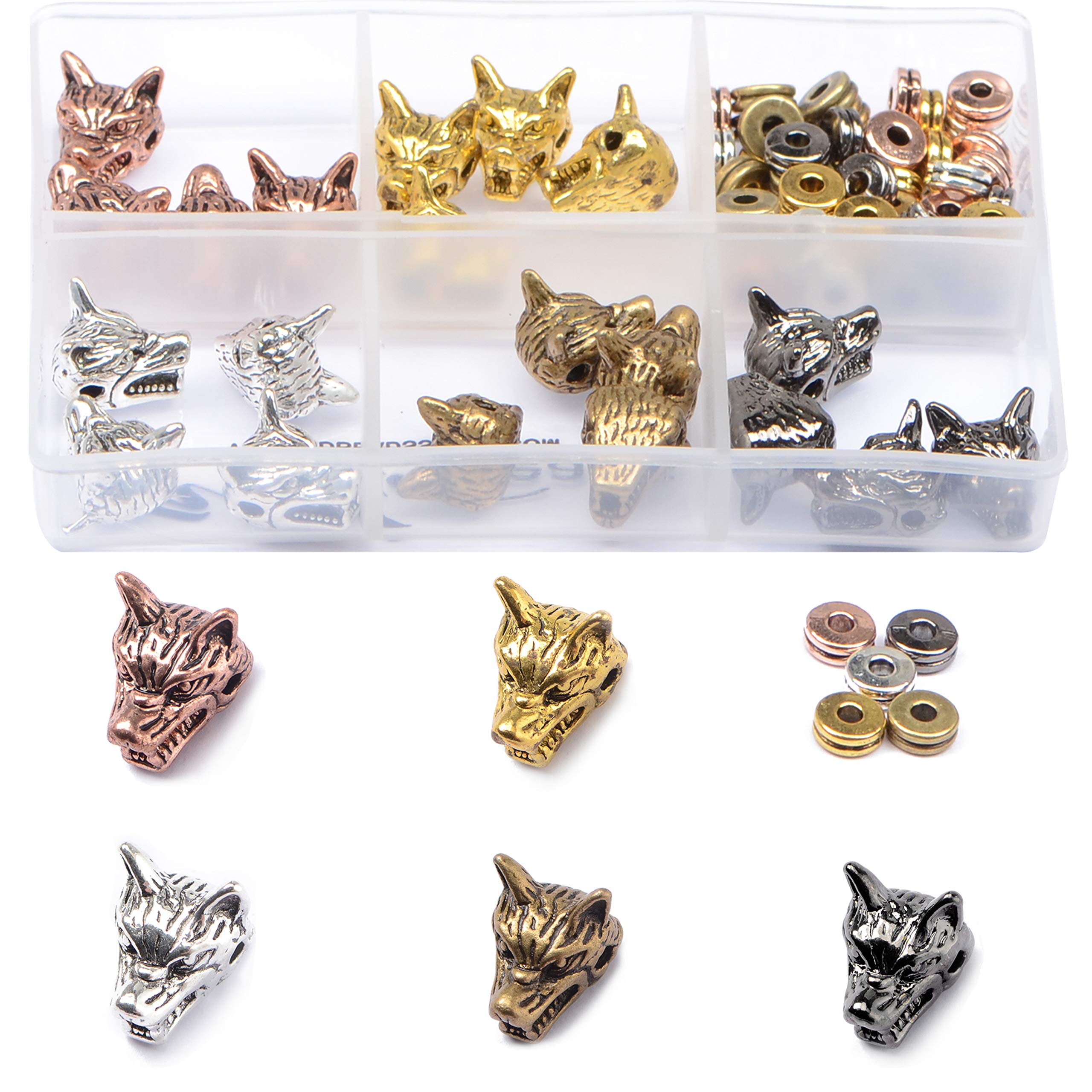 AD Beads 75 Pieces in 5 Colors 25 Pieces Wolf Plus Matching 50 Pieces Double Heishi Spacers Connector Charm Jewelry Making Craft
