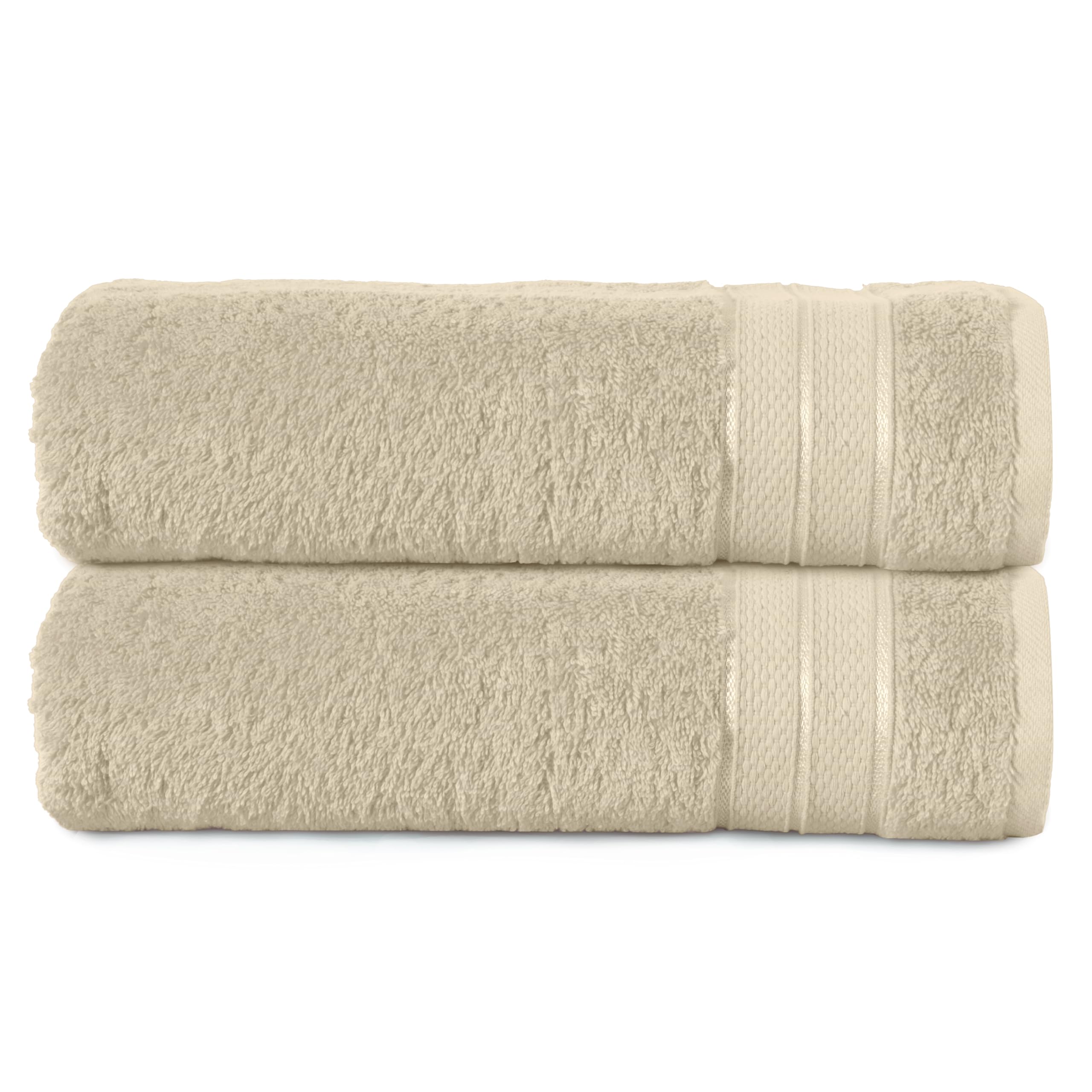 Elegant Comfort Three Line Popcorn Towel Set for Bathroom 27 x 54 inches, Premium Hotel Quality 2-Pack Bath Towels, 100% Turkish Cotton, Soft and Durable, Quick Dry and Highly Absorbent, Ivory
