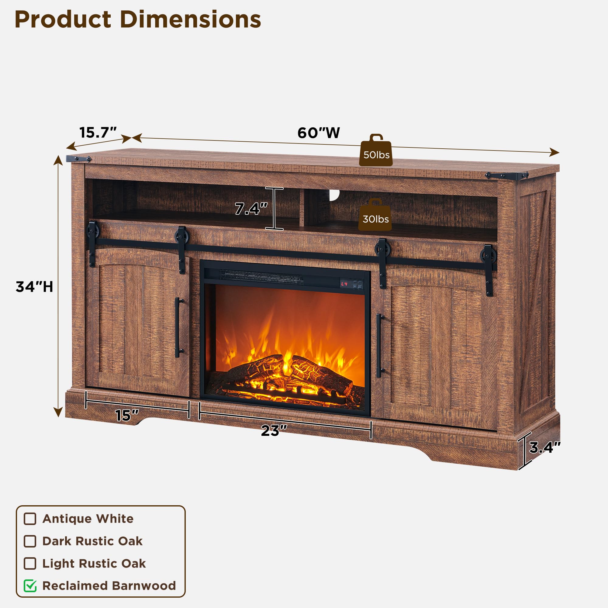 Amazon.com: OKD Farmhouse Fireplace TV Stand for 70 Inch TV, 34