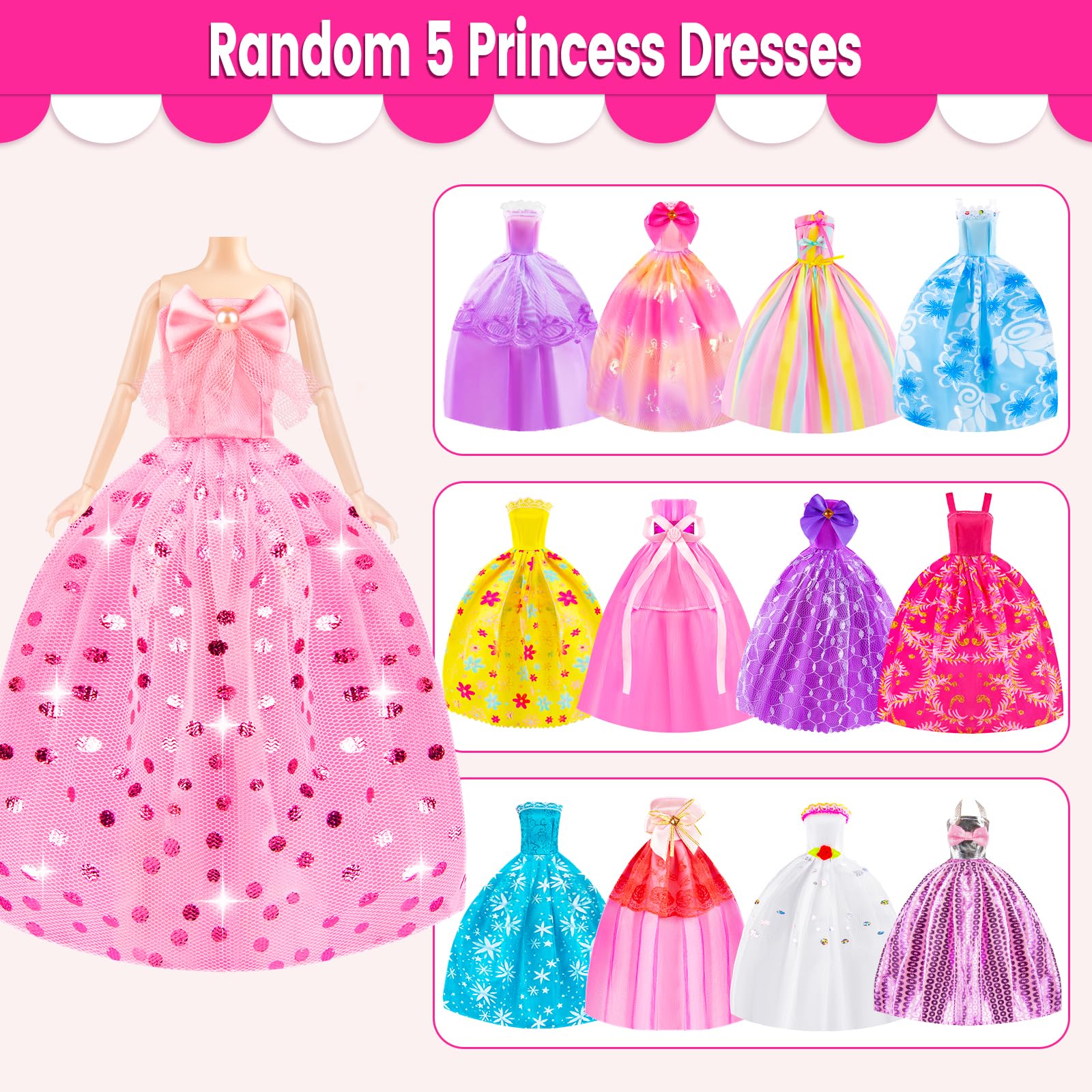 110 Pcs Doll Clothes and Accessories - Doll Dress up Toys for Girls with Wedding Dresses, Casual Dresses, Casual Jumpsuit, Swimsuits Bikini, Glasses, Shoes, Hangers, Doll Clothes Toys for Girl Gift