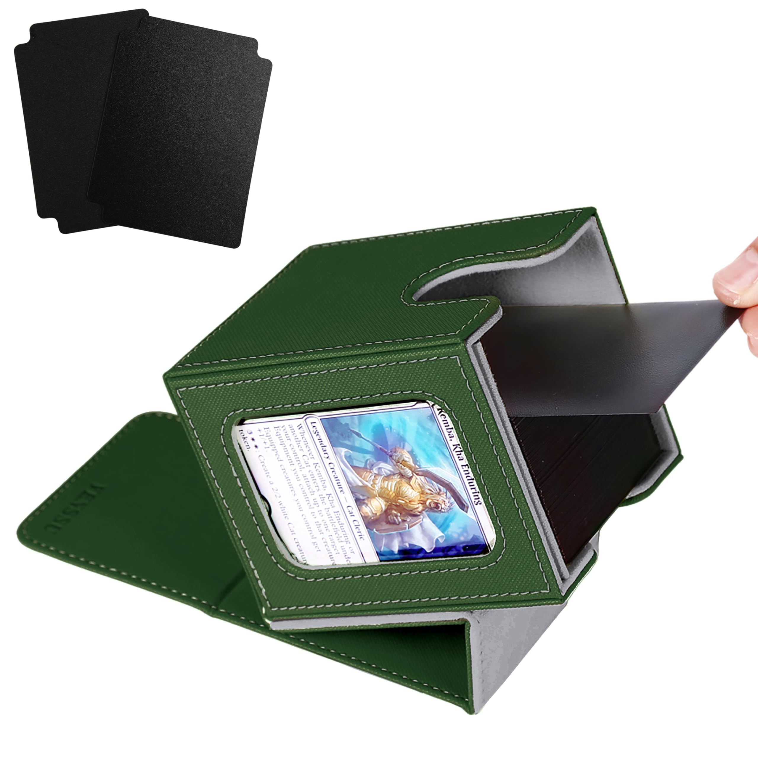 Venssu MTG Deck Box with Commander Display Window (Green&Grey)