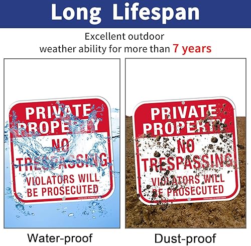 Miniatura 5 de Paquete de 5 carteles de propiedad privada No Trespassing, cuadrado de 12 x 12 pulgadas, aluminio libre de óxido, protección UV e impermeable,