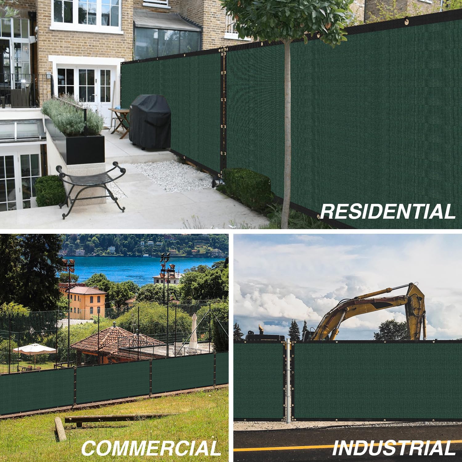 ECOOPTS 5'x20' Privacy Fence Screen Windscreen with Copper Grommets, Fit for Commercial Fence and Residential Garden Outdoor 90% UV Blockage, Cable Zip Ties Included (Green)