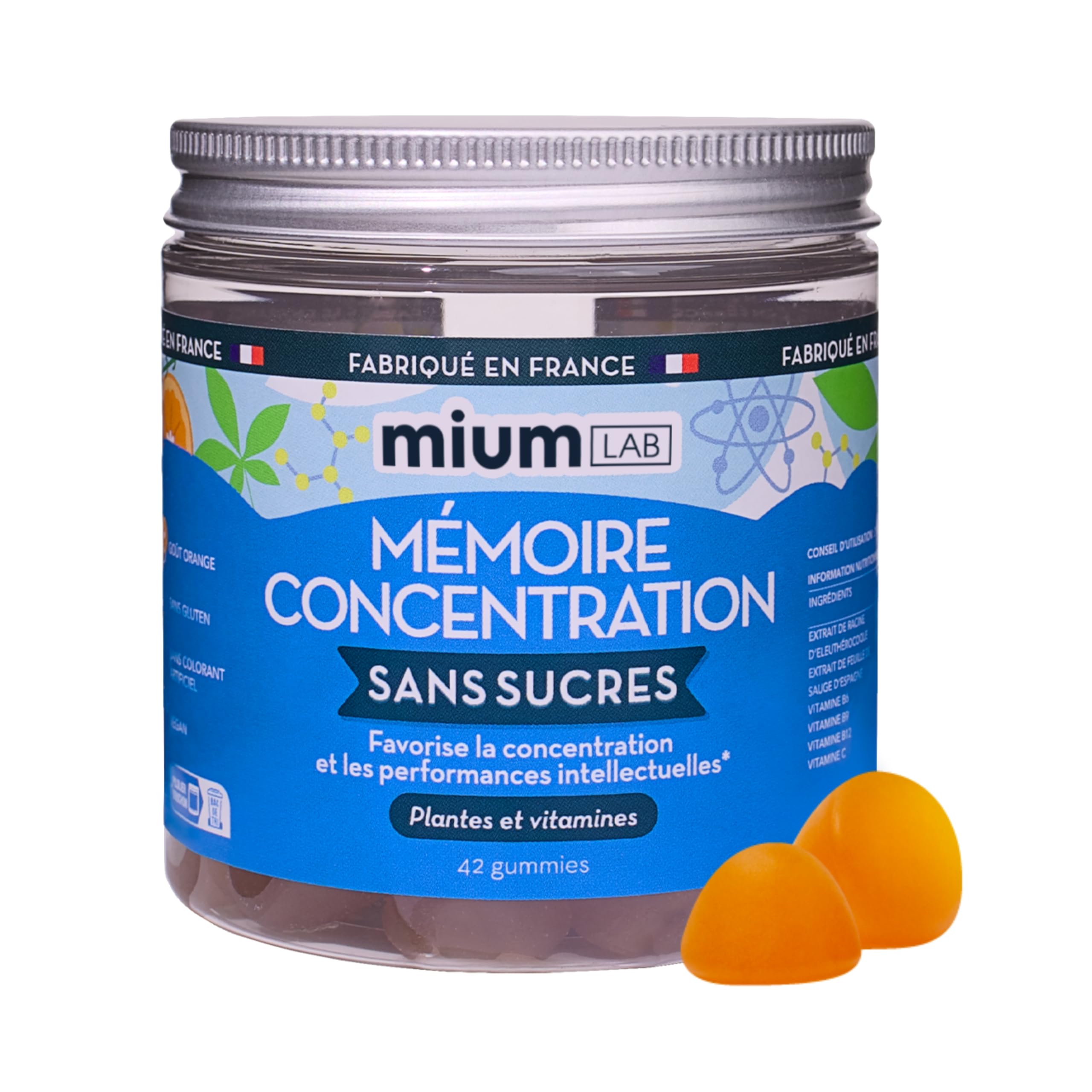 Mium Lab - Mémoire & Concentration, Anti-Stress, Capacités intellectuelles - Adultes & Adolescents - Plantes et Vitamines Hautement dosées - Cure 21 jours - Fabriqué en France