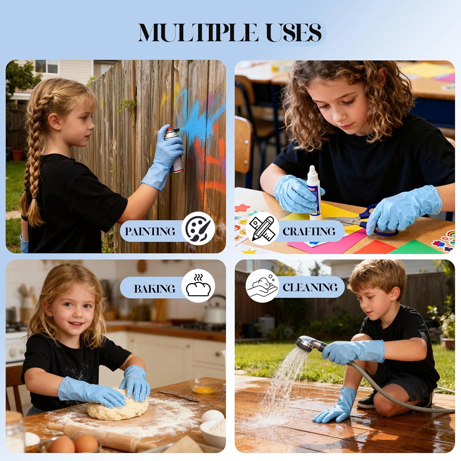 Kids Disposable Gloves for 3-8 Years, 5Mil Blue Nitrile Gloves with Latex-Free and Powder-Free, Durable and Protective for Work, Cleaning, Cooking, Gardening (XS,50PCS)