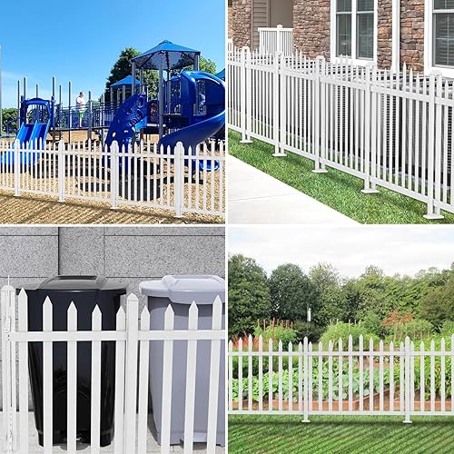 Miniatura 5 de SunnyRoyal 2 juegos de paneles de valla de estacas de 84 pulgadas de largo x 32 pulgadas de alto, valla de vinilo de PVC blanca para jardín de patio