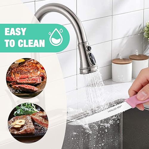 Miniatura 6 de HAUSHOF Juego de 4 cuchillos para carne, cuchillos de carne dentados, juego de cuchillos de carne de acero inoxidable de alta calidad con caja de