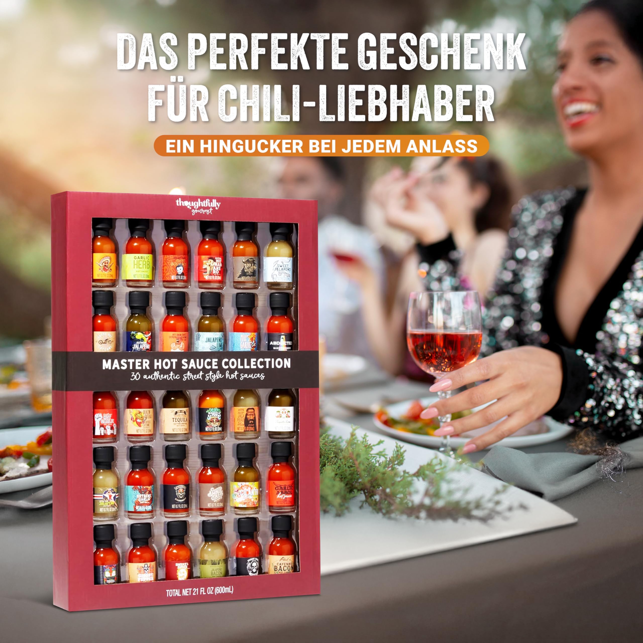 Geschenkset mit 30 scharfen Soßen – Chili Saucen Probierset 20 ml