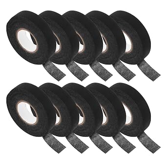 SECFOU 10pcs Black Wire Harness Tape Heat Resistant Cloth Electrical Insulation Tape 19mm X 15m Flame Retardant Waterproof Automotive Wiring Noise Reduction Wrap