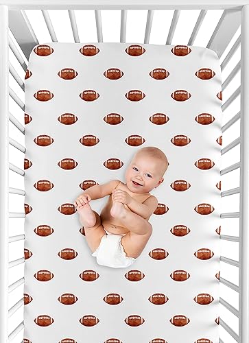 Miniatura 6 de Sweet Jojo Designs Sábana bajera ajustable para cuna de niño de fútbol marrón y blanco para bebé, recién nacido, habitación de bebé, colchón