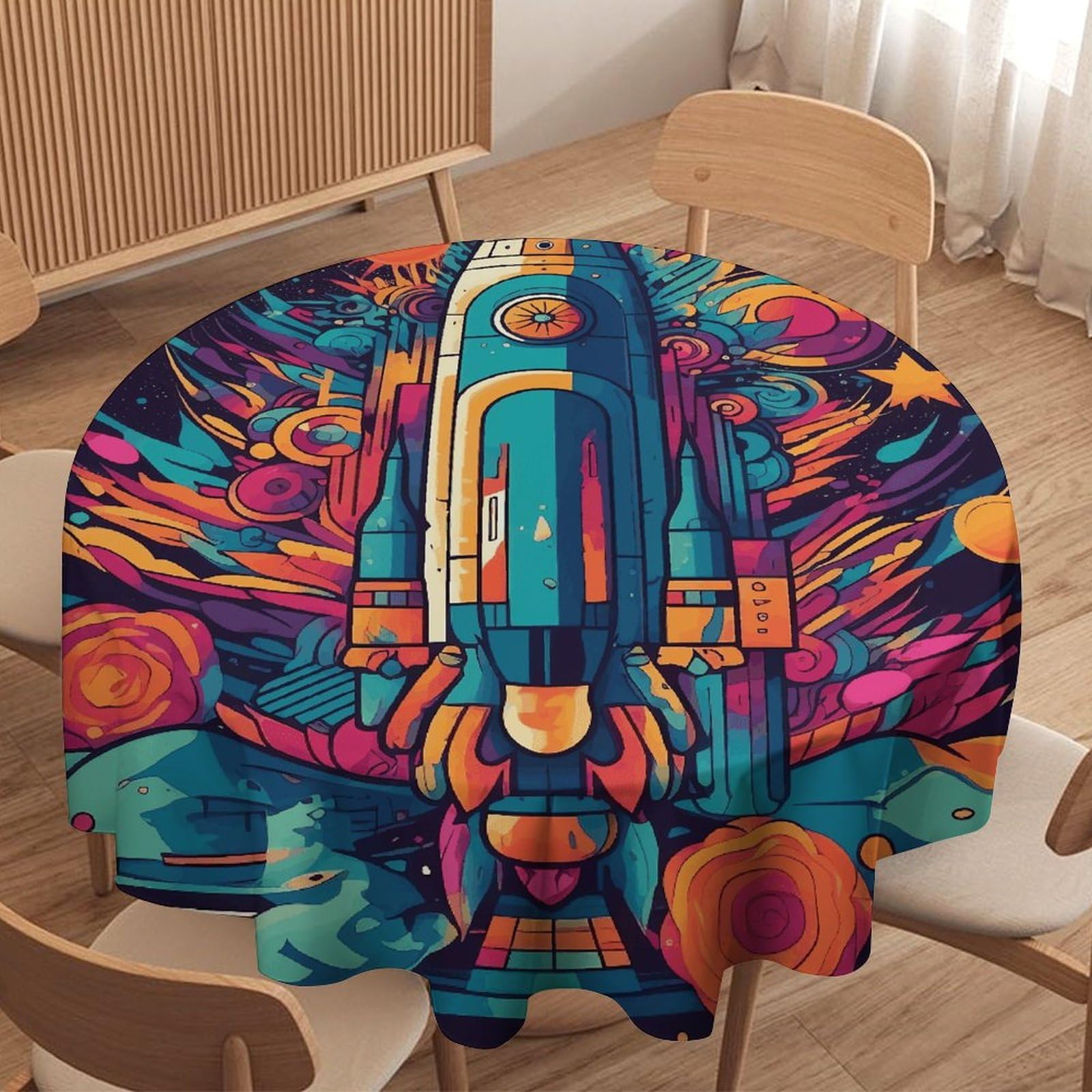 Nappe ronde motif fusée décorative de cuisine nappe lavable salle à manger