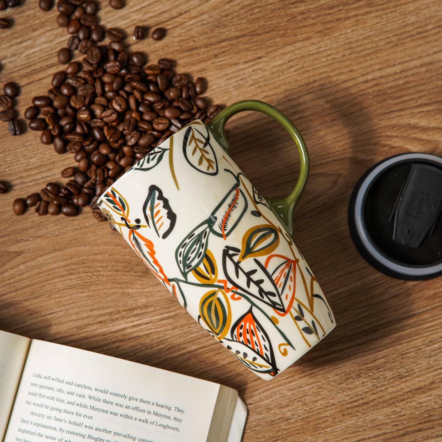 Coffee Ceramic Mug Travel Mug Porcelain Latte Tea Cup With Lid 17oz - Image 4