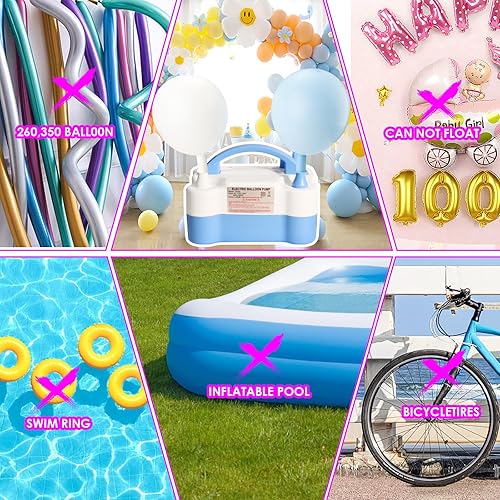 Miniatura 4 de Voircoloria Bomba eléctrica de globos, inflador de doble boquilla portátil automático de 110 V 600 W con herramientas de atado para cumpleaños,